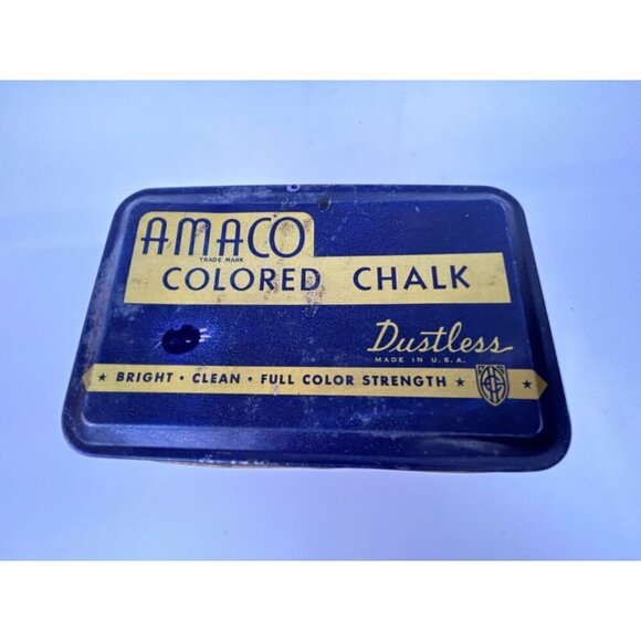 AMACO Colored Chalk Dustless Blue & Gold Tin #301 Made in USA Art Pastel Effects - Picture 3 of 10